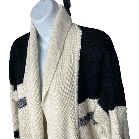 Madewell Black Cream Stripe Open Cocoon Cardigan XS Oversized Chunky - Picture 6 of 8
